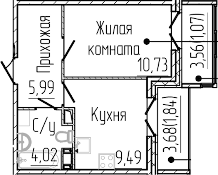 1-комнатная квартира 33.14 м², 2/8 эт., ЖК «SERTOLOVO PARK»